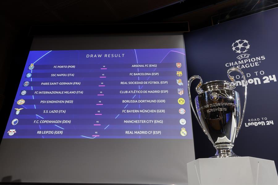 Tabla de emparejamientos de los Octavos de final de la Liga de Campeones. EFE/EPA/SALVATORE DI NOLFI