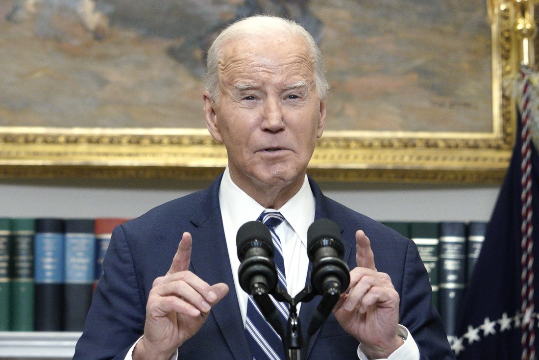 El presidente de Estados Unidos, Joe Biden, habla durante una rueda de prensa en Washington, en la que reacciona a la muerte del líder opositor ruso Alexéi Navalni, este 16 de febrero de 2024. EFE/ Yuri Gripas/Pool