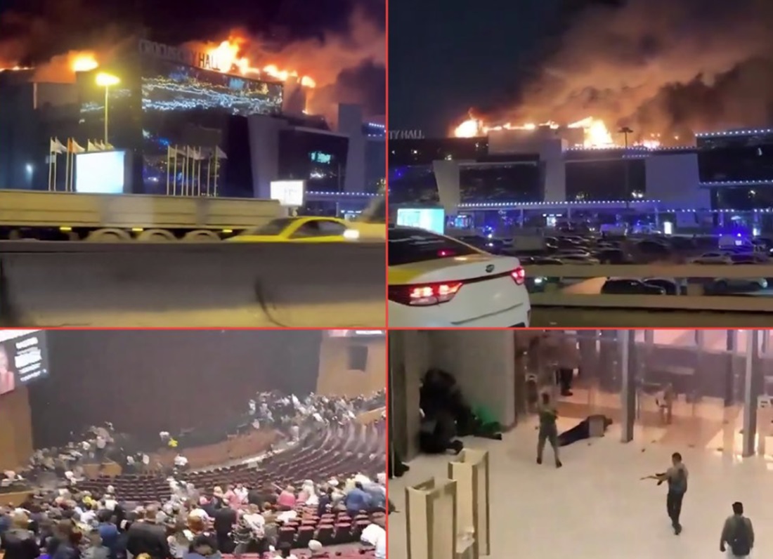 Imágenes tomadas de videos publicados en redes sociales del atentado en Moscú.
