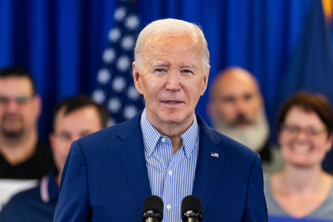 El presidente de Estados Unidos, Joe Biden durante un acto de campaña este miércoles en la sede del sindicato de los trabajadores siderúrgicos en Pittsburgh (EUA). EFE/EPA/JIM LO SCALZO