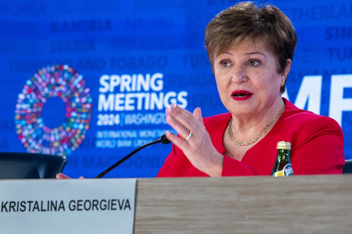 La directora gerente del Fondo Monetario Internacional (FMI), Kristalina Georgieva, este jueves. EFE/EPA/Shawn Thew