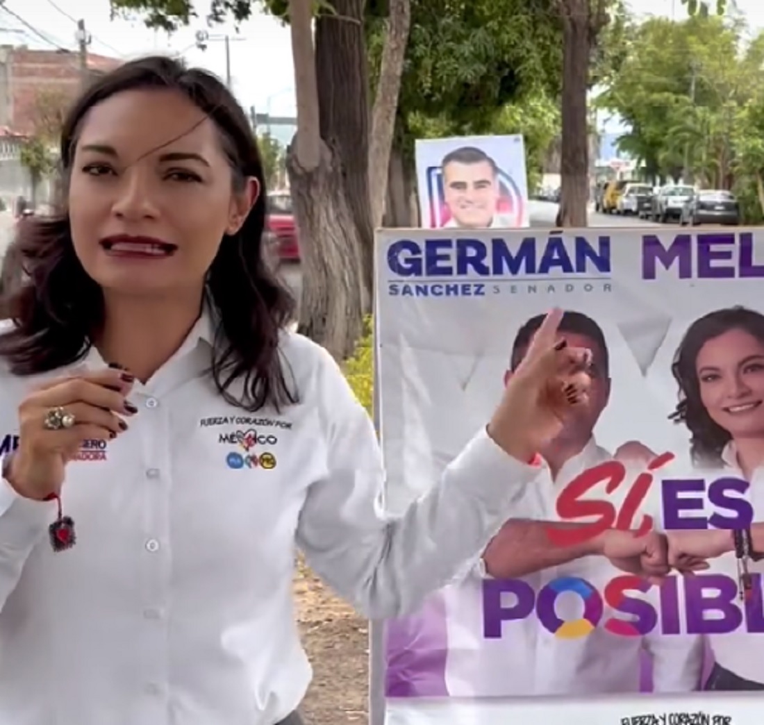 Captura de pantalla de la candidata al Senado por la coalición Fuerza y Corazón por México, Mely Romero, donde habla de reutilizar las lonas de su publicidad al terminar la campaña electoral.