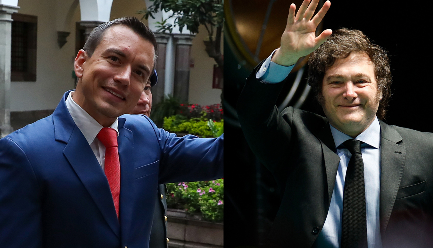 Combo de fotografías del presidente de Ecuador, Daniel Noboa (izq.), y el presidente de Argentina, Javier Milei. EFE