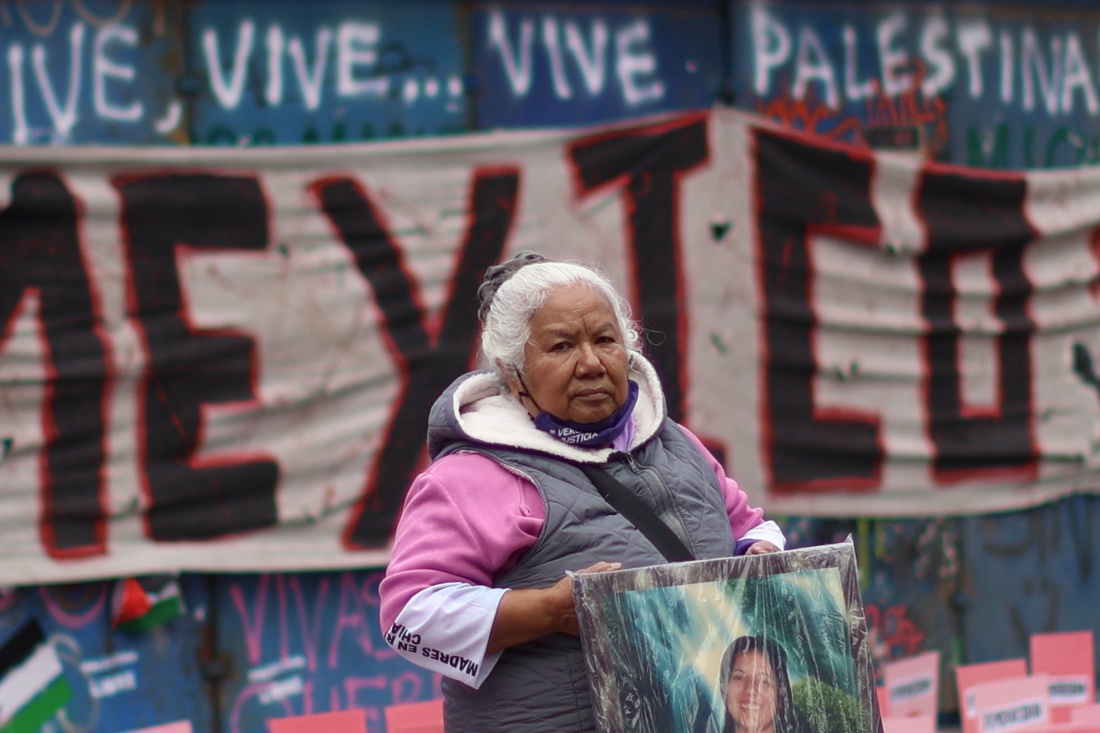 La activista Irinea Buendía, madre de Mariana Lima víctima de feminicidio, protesta en la Ciudad de México. (EFE/Sáshenka Gutiérrez)