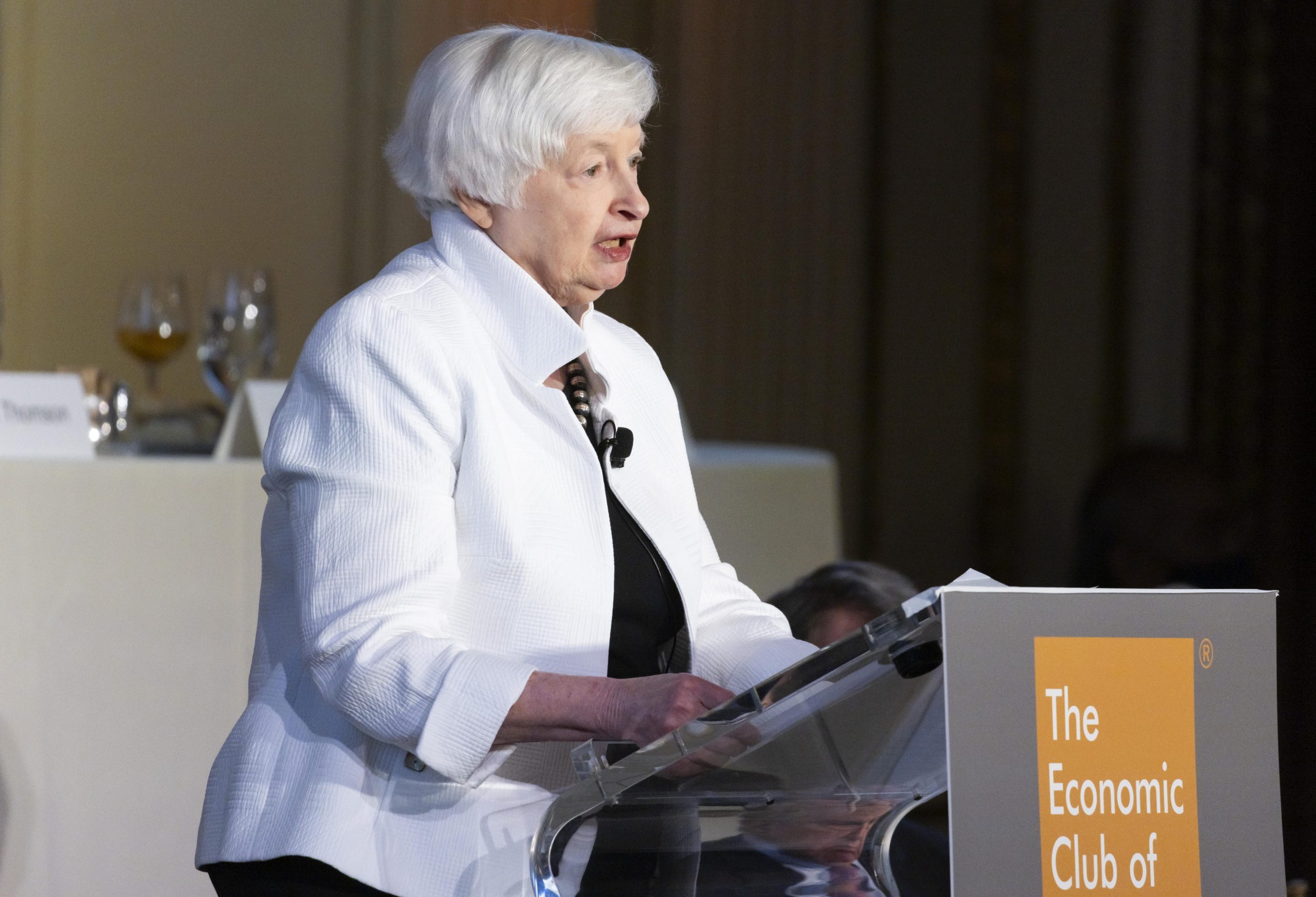 La secretaria del Tesoro de los Estados Unidos, Janet Yellen, durante un evento con el Club Económico de Nueva York en Nueva York, Nueva York, EUA, el 13 de junio de 2024. (Estados Unidos, Nueva York) EFE/EPA/Justin Lane