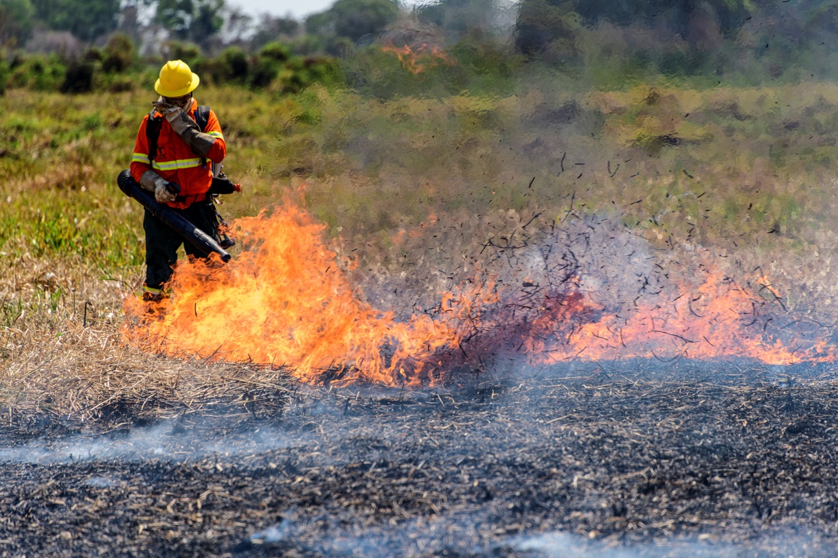 Un bombero trabaja en la extinción de incendios en la región del Pantanal (Brasil). Archivo. EFE/ Rogerio Florentino