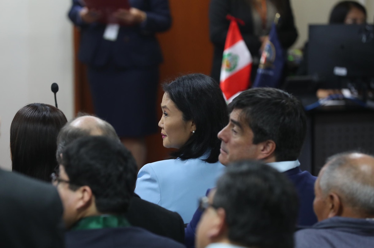 La excandidata presidencial peruana Keiko Fujimori asiste a la primera audiencia del juicio en su contra este 1 de julio de 2024, a la Corte Superior de Justicia en Lima (Perú). (EFE: Paolo Aguilar)