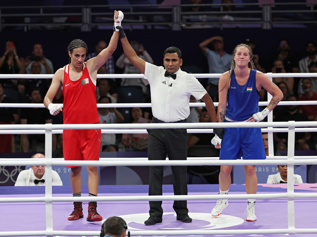 La boxeadora argelina Imane Khelif se impuso ante húngara Lucca Anna Hamori. Fotografía de Ali Haider de la agencia EFE/EPA)