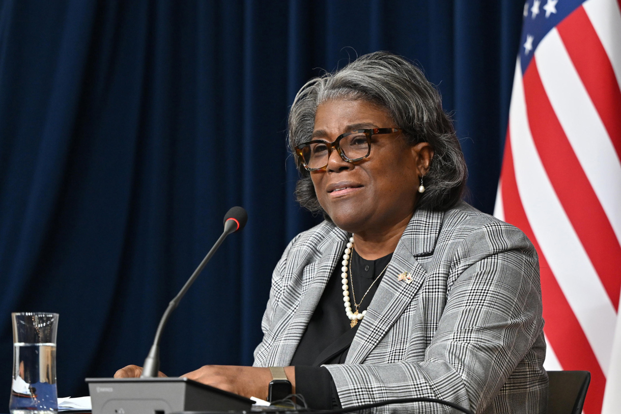 Fotografía de archivo del 17 de abril de 2024 de la embajadora de Estados Unidos ante las Naciones Unidas, Linda Thomas-Greenfield, hablando durante una rueda de prensa en la Casa de la Diplomacia Americana en Seúl (Corea del Sur). (Foto de Jung Yeon-je de la agencia EFE)