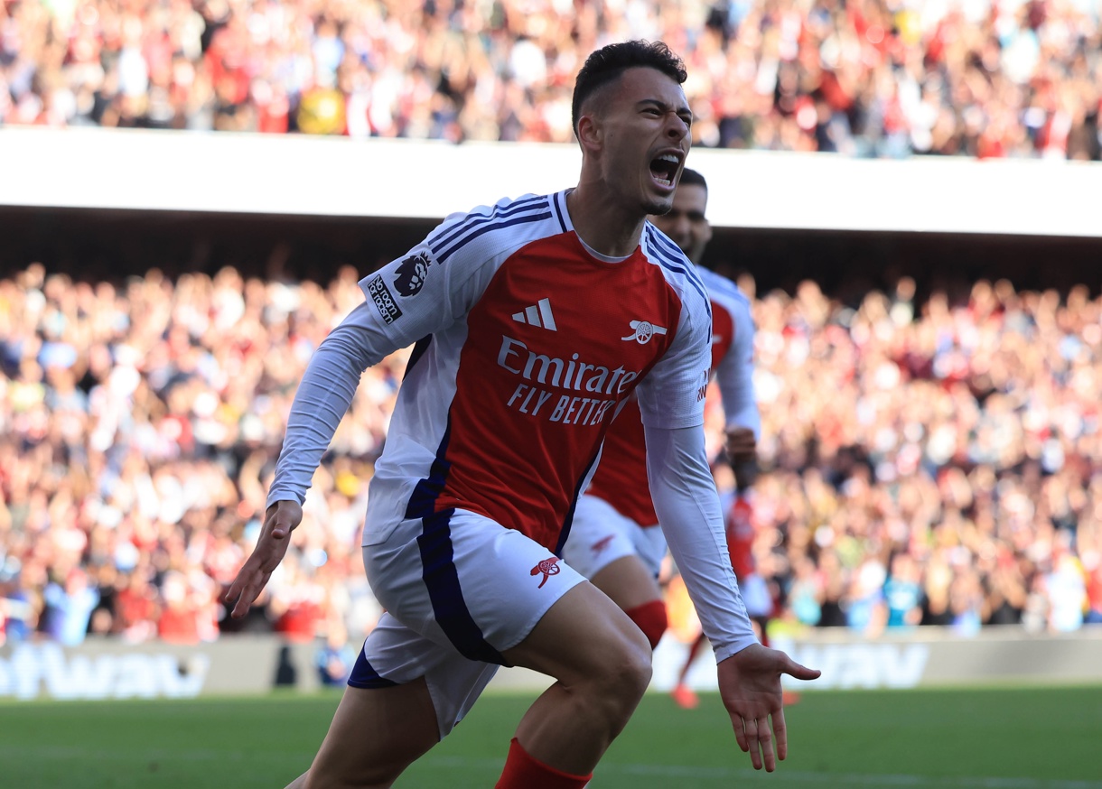 Gabriel Martinelli celebra el 2-1. (Foto de Neil Hall de la agencia EFE/EPA)