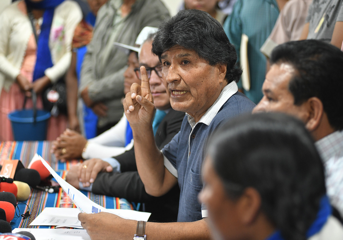 Fotografía del 4 de octubre de 2024 del expresidente Evo Morales (2006-2019) en una rueda de prensa, en Cochabamba (Bolivia). (Foto de Jorge Abrego de la agencia EFE)