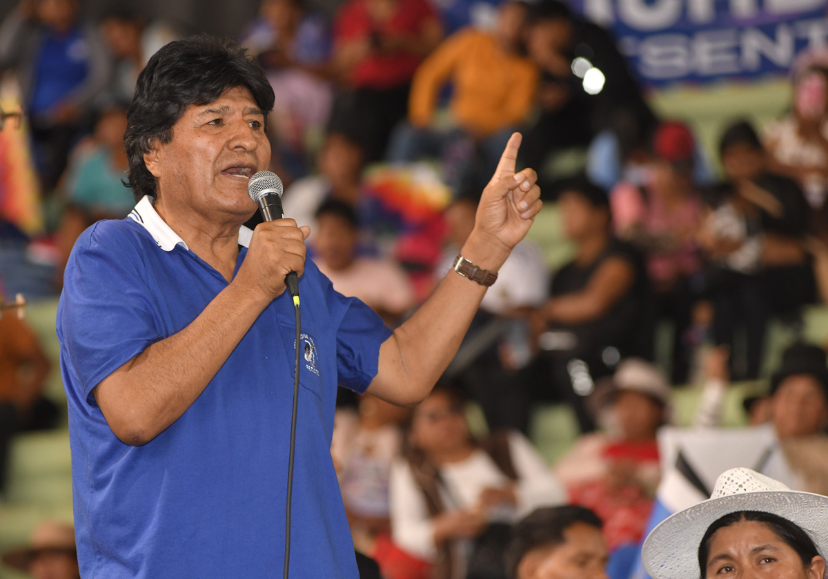 El expresidente Evo Morales (2006-2019) habla en un acto en Cochabamba (Bolivia). (Foto de Jorge Abrego de la agencia EFE)