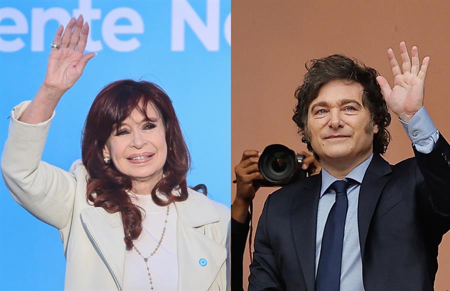 Combo de fotografías de archivo de EFE que muestra a la expresidenta Cristina Fernández y al presidente de Argentina Javier Milei.