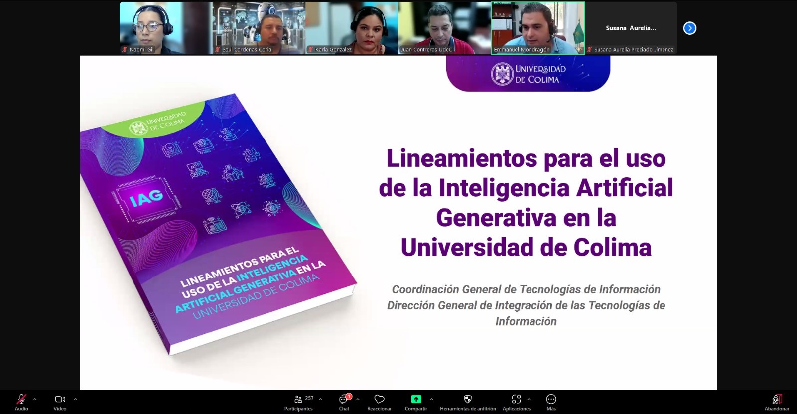 Organizados en 15 capítulos y 4 anexos, los lineamientos abordan temas como la responsabilidad en el uso de herramientas basadas en Inteligencia Artificial, la promoción de la transparencia y el respeto a la privacidad. (Imagen cedida a la Dirección General de Prensa de la UdeC)