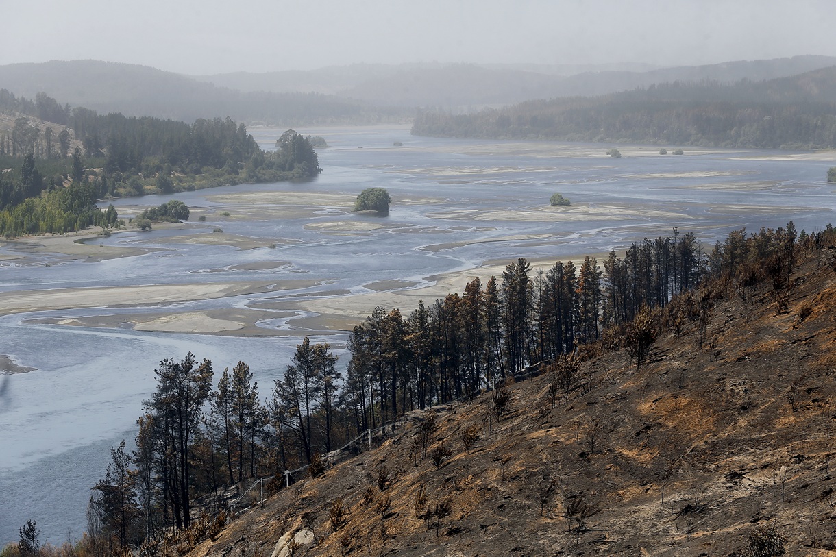 Fotografía de archivo de terrenos consumidos por el fuego junto al Río Bío Bío en la comuna de Santa Juana (Chile). (Foto de Esteban Garay de la agencia EFE)
