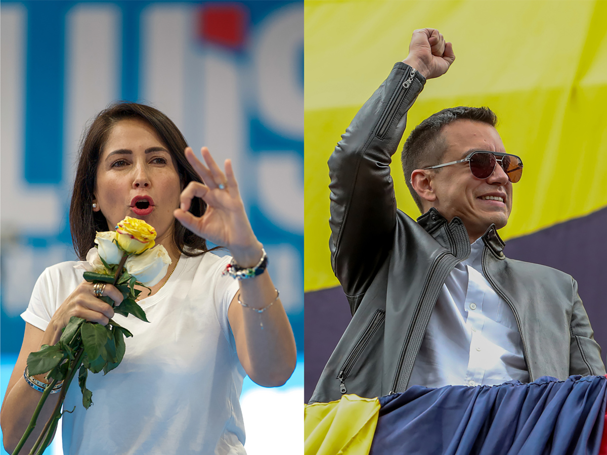 Combo de fotografías de archivo de la candidata presidencial del correísmo, Luisa González (i) y el presidente de Ecuador, Daniel Noboa. (Fotos de / José Jácome/ Vicente Costales de la agencia EFE)