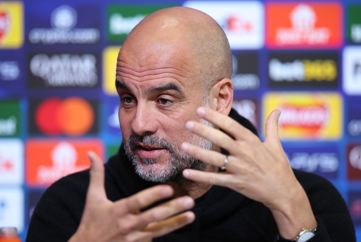 El entrenador del Manchester City, Pep Guardiola, durante la conferencia de prensa en Manchester, previa al enfrentamiento de Liga de Campeones contra el Real Madrid. (Foto de Adam Vaughan de la agencia EFE/EPA)