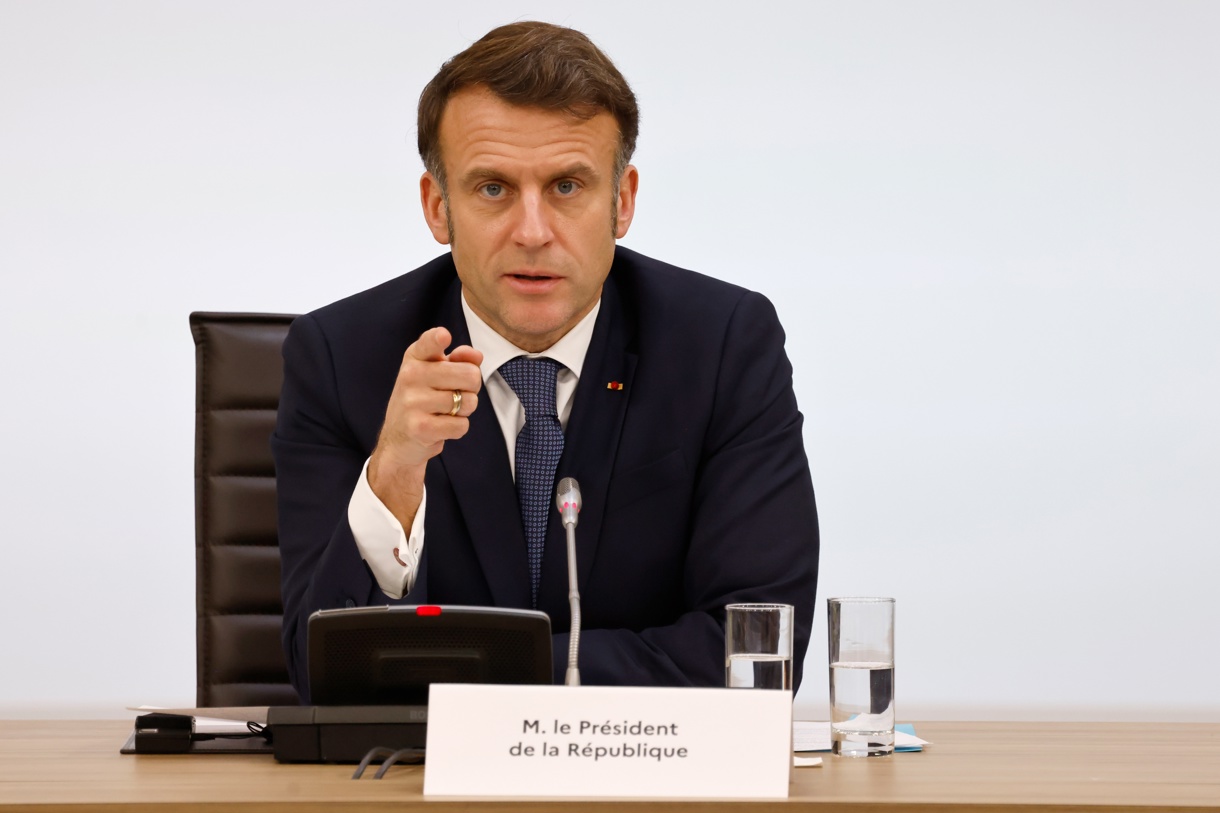 El presidente de Francia, Emmanuel Macron, durante su intervención en una conferencia internacional celebrada esta semana en París. (Foto de Ludovic Marin de la agencia EFE/EPA)