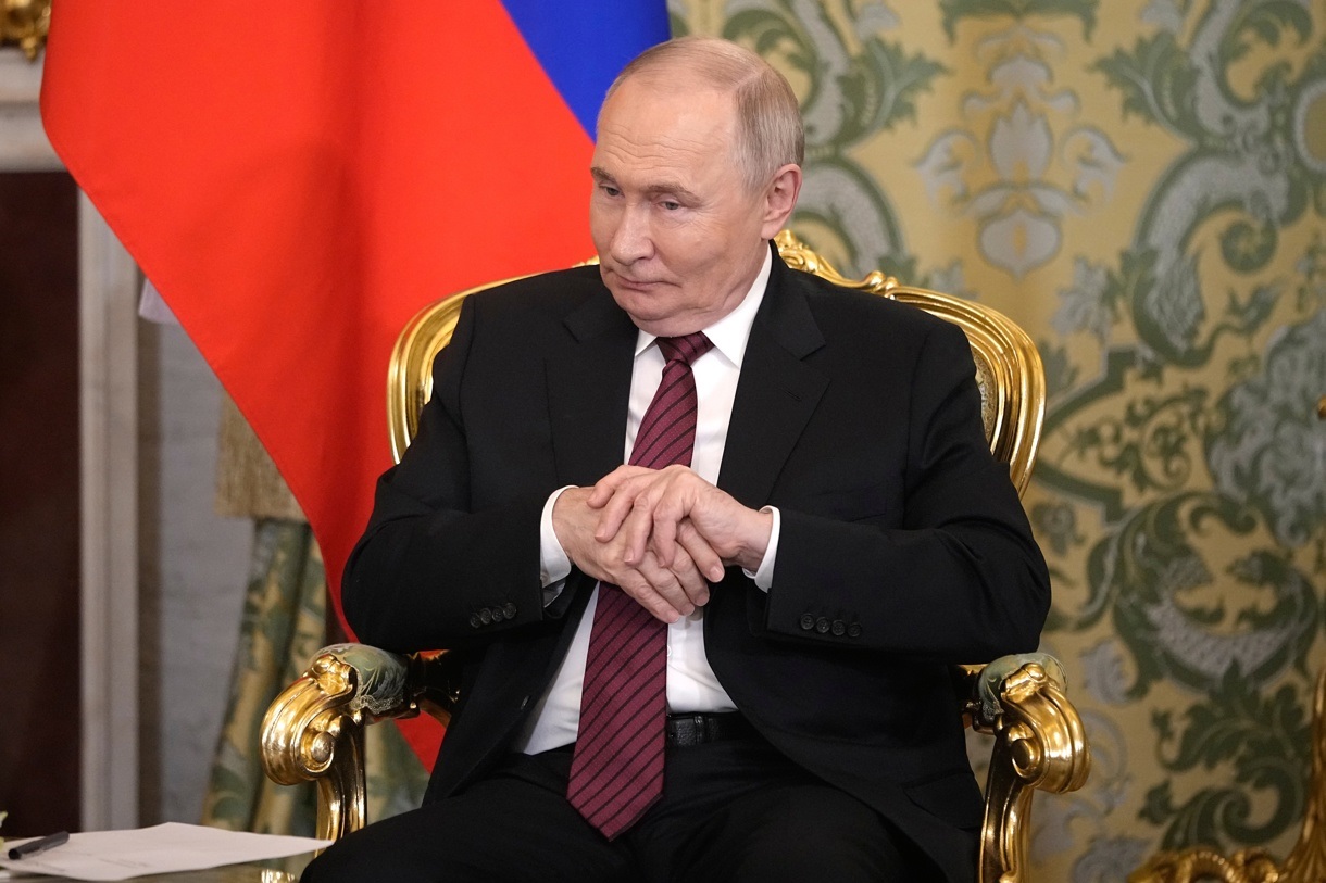 El presidente ruso, Vladímir Putin, en el Gran Palacio del Kremlin, Moscú, Rusia, el 10 de mayo de 2025. (Foto de Pavel Bednyakov de la agencia EFE/EPA/AP)