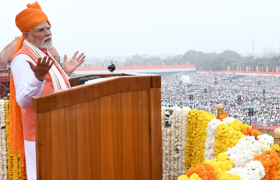 Foto de archivo del primer ministro de la India, Narendra Modi, en un discurso durante las celebraciones del Día de la Independencia en el Fuerte Rojo de Nueva Delhi. (Foto de EFE)