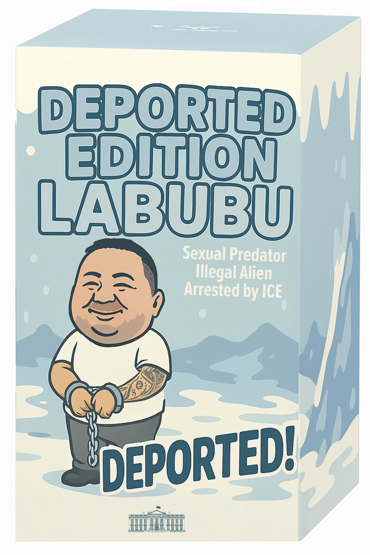 Imagen tomada de la cuenta oficial @WhiteHouse en la red social X donde se observa una ilustración de un Labubu inspirado en un migrante deportado. (Foto EFE/ @whitehouse)