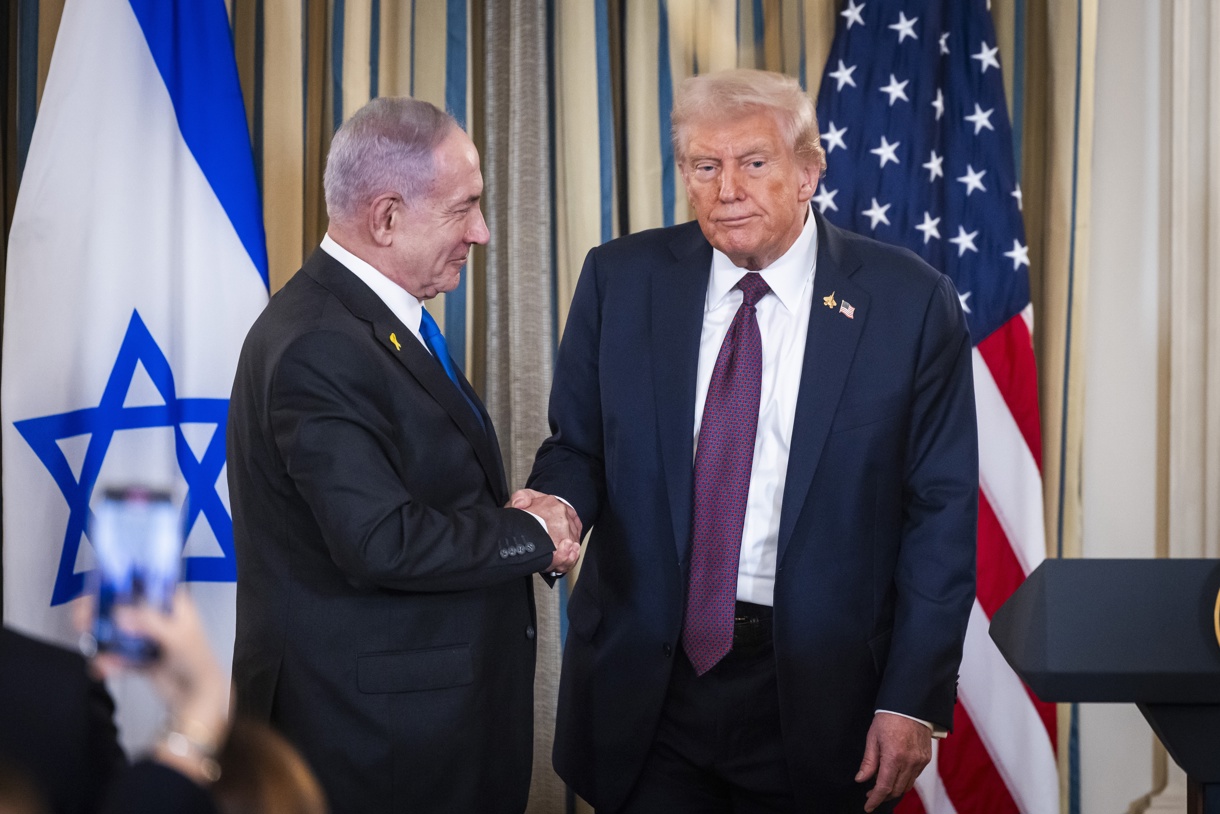 El presidente de Estados Unidos Donald Trump y del primer ministro israelí Benjamín Netanyahu. (Foto de Jim Lo Scalzo de la agencia EFE)