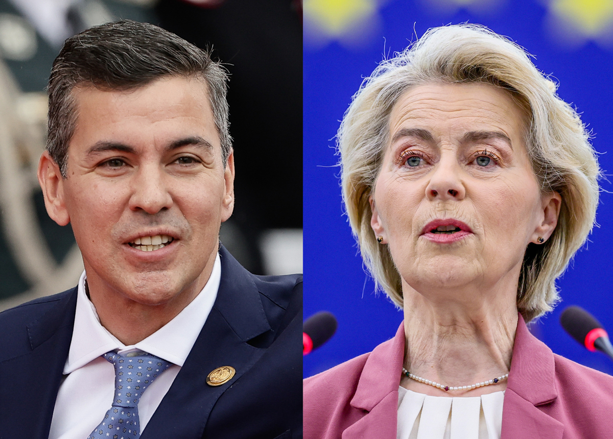 Combo de fotografías que muestra al presidente de Paraguay, Santiago Peña, y a la presidenta de la Comisión Europea, Ursula von der Leyen. (Fotos de archivo de Juan Ignacio Roncoroni y Ronald Wittek de la agencia EFE)