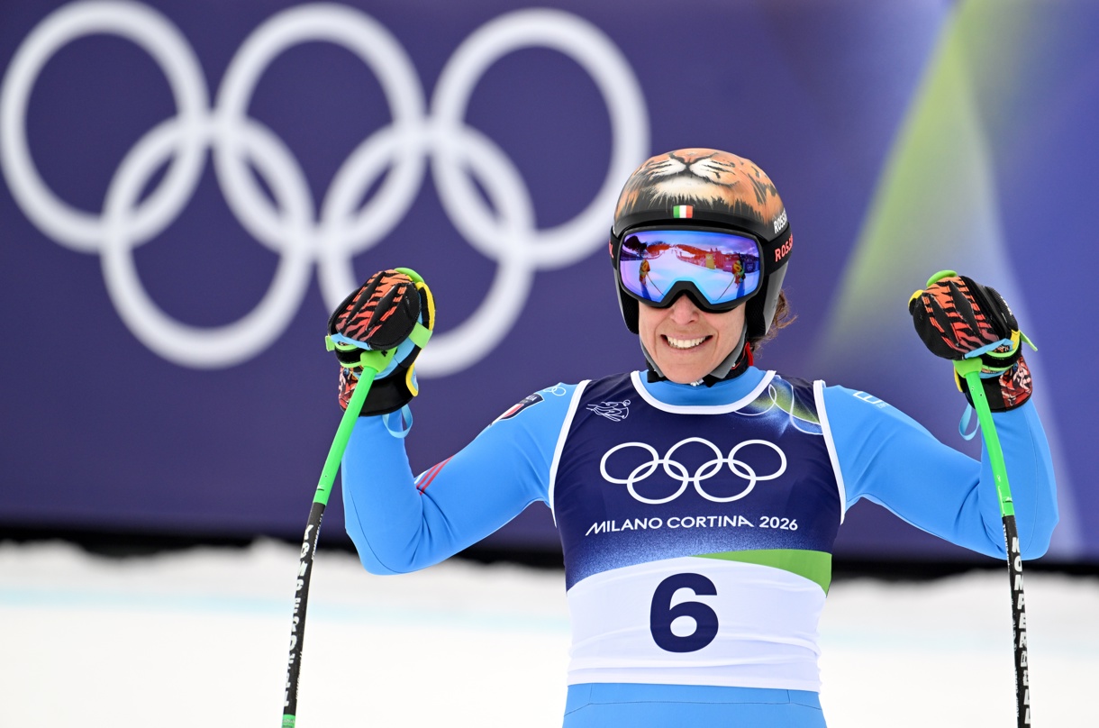 La italiana Federica Brignone tras proclamarse campeona olímpica de supergigante. (Foto de Jure Makovec de la agencia EFE/EPA)
