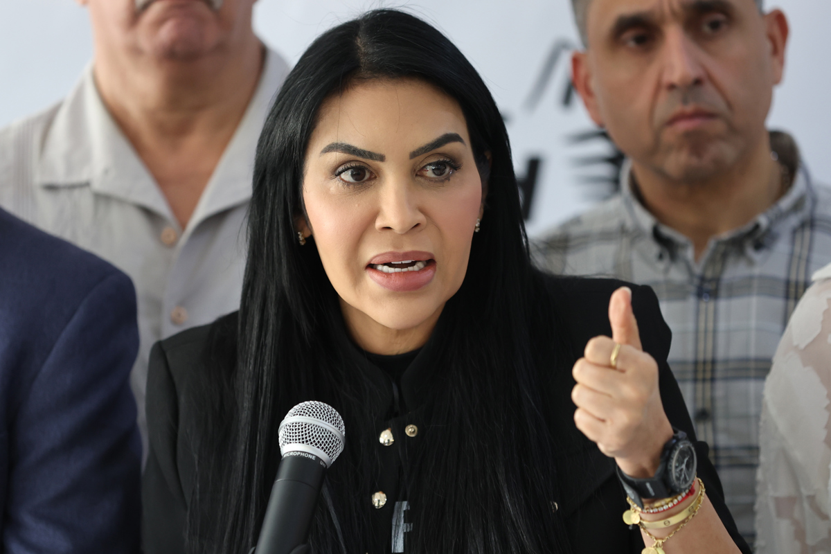 La vocera de la Plataforma Unitaria y presidenta del partido político Encuentro Ciudadano, Delsa Solórzano, habla durante una rueda de prensa sobre la Ley de Amnistía este 23 de febrero de 2026, en Caracas (Venezuela). (Foto de Miguel Gutiérrez de la agencia EFE)