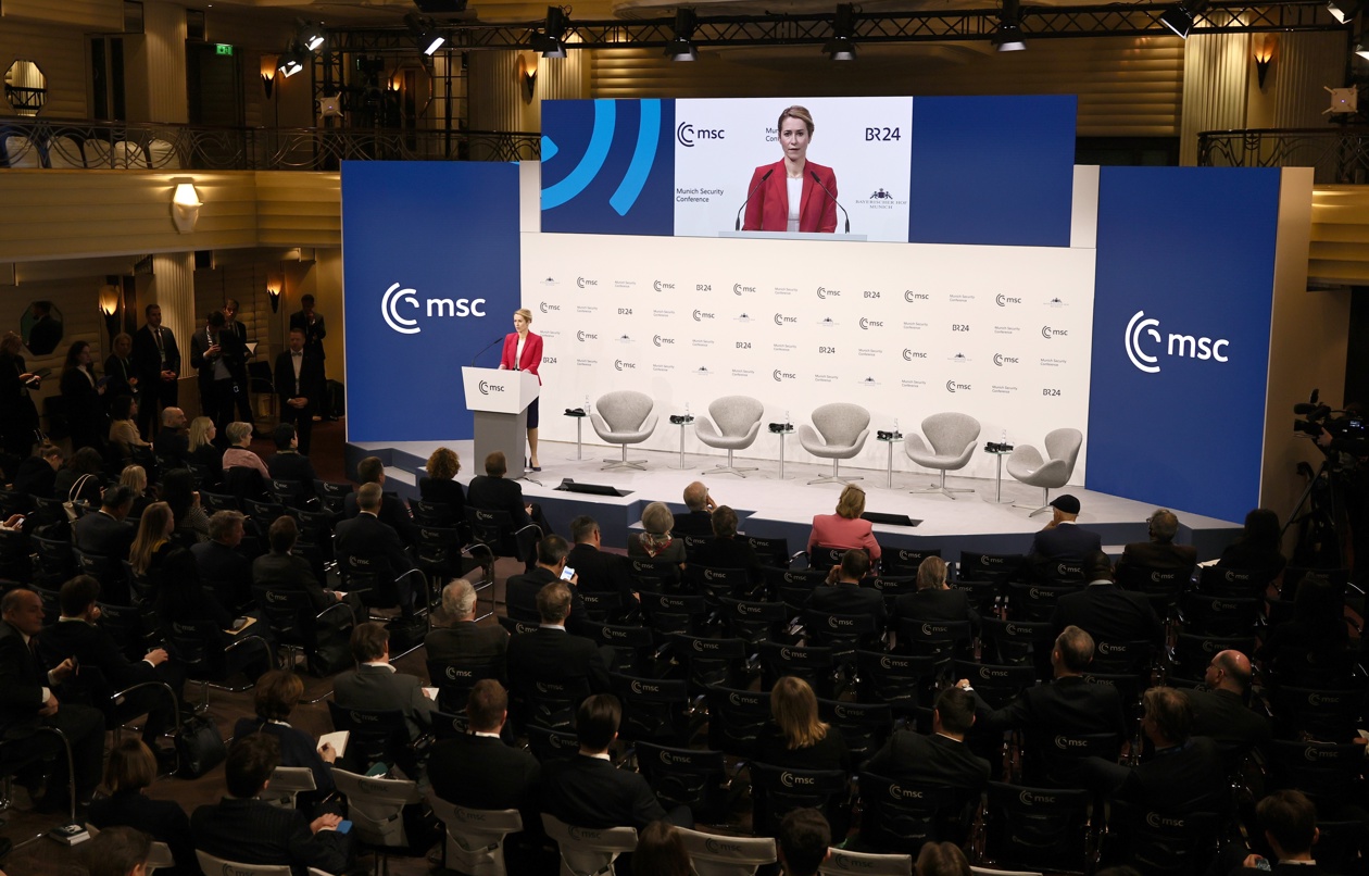 La alta representante de la Unión Europea para Asuntos Exteriores y Política de Seguridad, Kaja Kallas, habla este domingo en la Conferencia de Seguridad de Múnich (MSC). (Foto de Ronald Wittek de la agencia EFE/EPA)