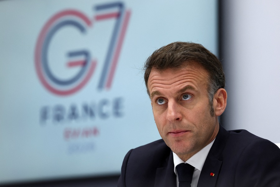 El presidente francés, Emmanuel Macron, preside una videoconferencia de los líderes del G7 para discutir las consecuencias de la guerra en Irán en la economía mundial, en medio del conflicto entre Estados Unidos e Israel con Irán, en el Palacio del Elíseo en París, Francia. (Foto de EFE)