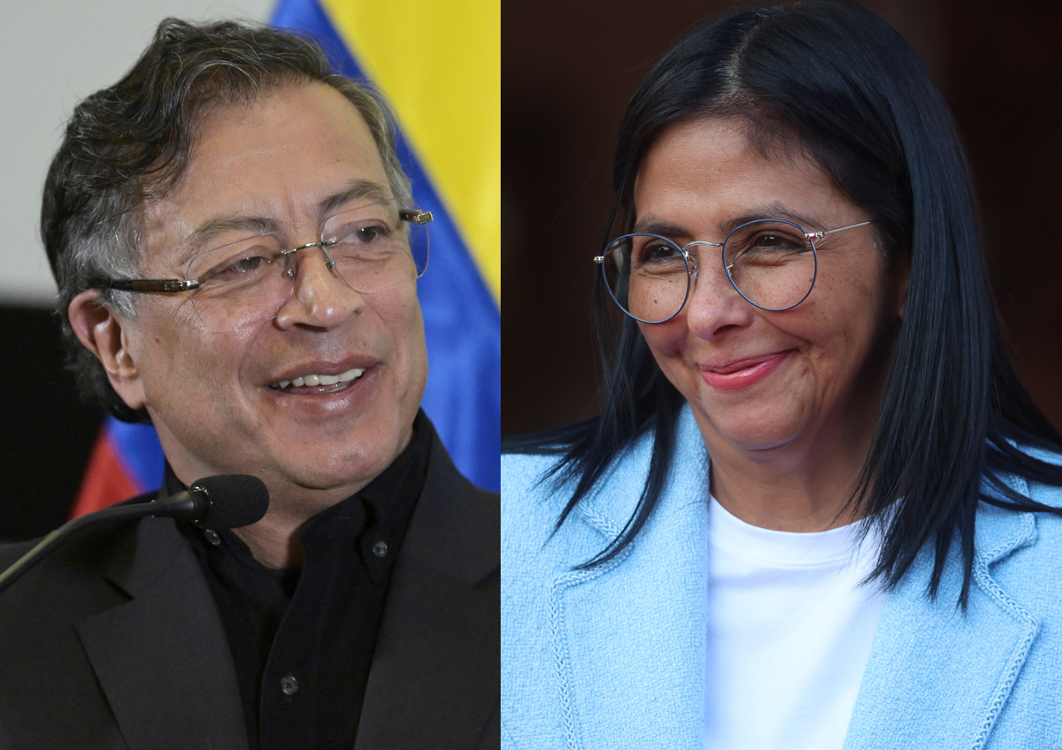 Combo de fotografías de archivo que muestran al presidente de Colombia, Gustavo Petro (i), y a la presidenta encargada de Venezuela, Delcy Rodríguez. (Fotos de Lenin Nolly/ Miguel Gutiérrez de la agencia EFE)
